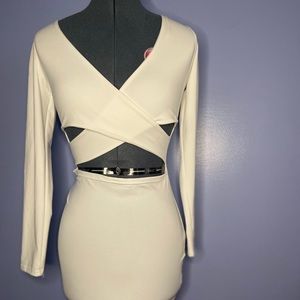 Fitted white cutout front dress